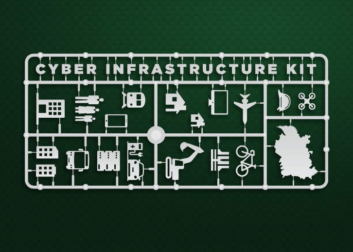 GFirst LEP's cyber infrastructure advert, featuring local companies contributing to Gloucestershire's cyber economy in a model sprue layout